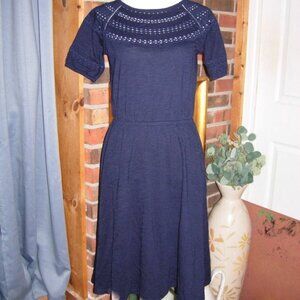 Talbots Navy Blue Cinched Waist Eyelet Dress XS